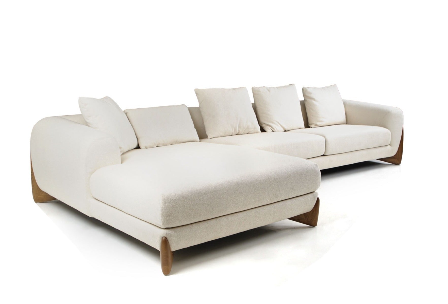 Modrest Fleury - Contemporary Cream Fabric and Walnut LAF Sectional Sofa – Detail of Legs