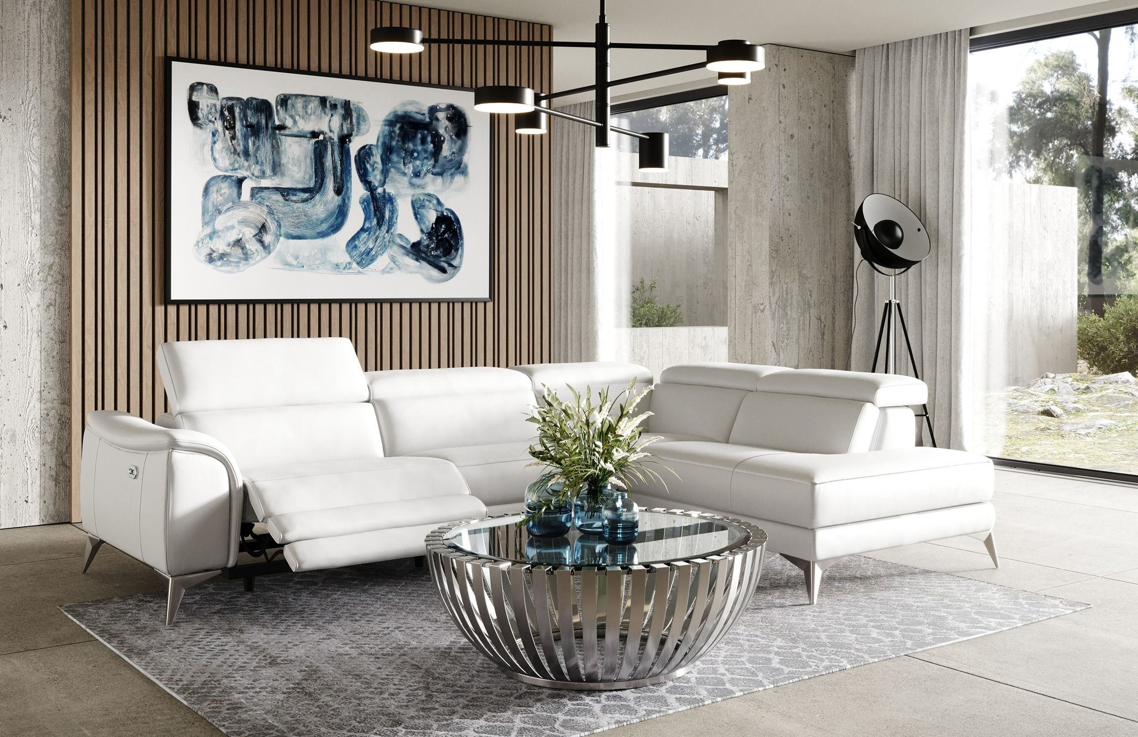 Lamod Italia Monte Carlo - Italian Modern White Leather Right Facing Sectional Sofa, free white glove delivery by Classic2Modern