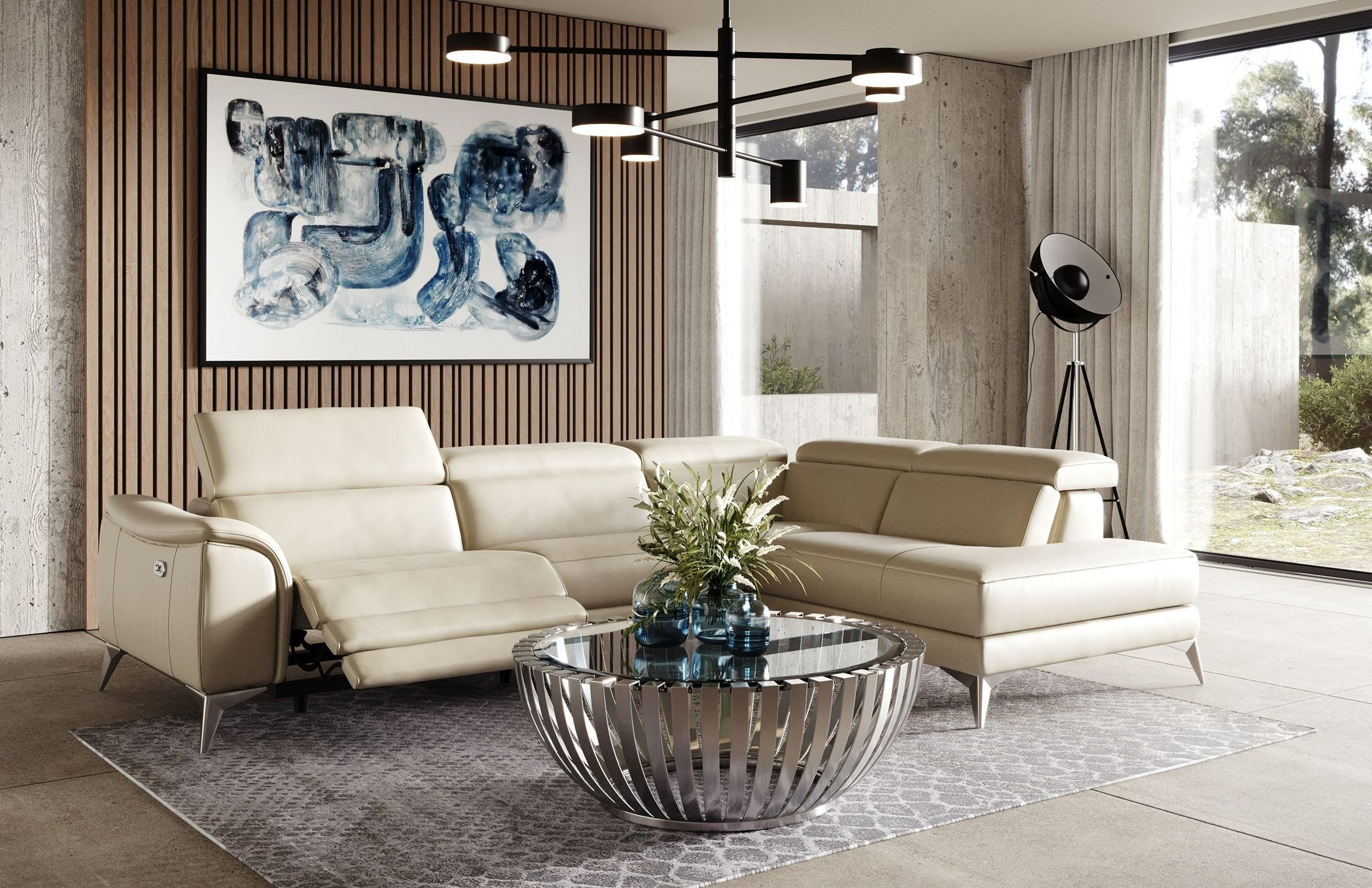 Lamod Italia Monte Carlo - Italian Modern Cappuccino Leather Right Facing Sectional Sofa