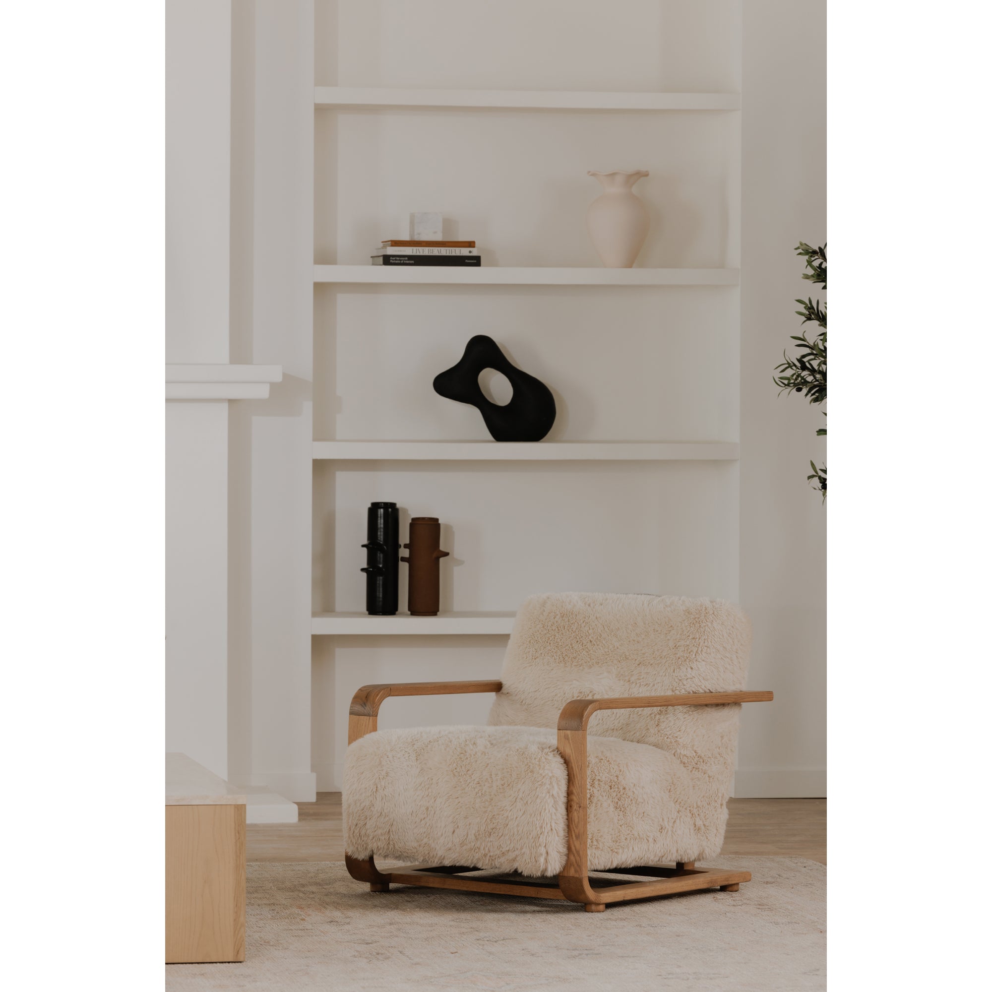 Eckersley Lounge Chair Cream Faux Fur
