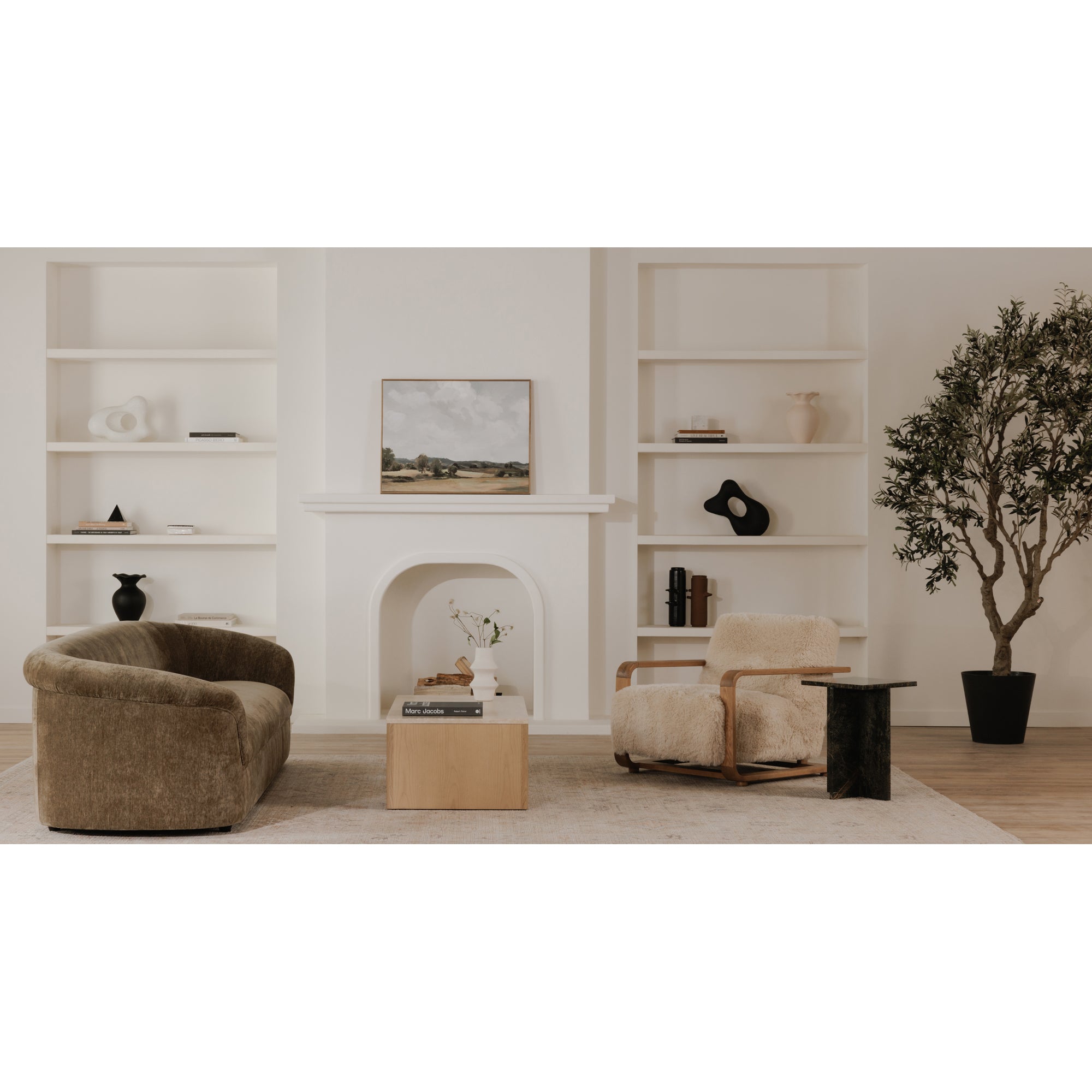 Eckersley Lounge Chair Cream Faux Fur