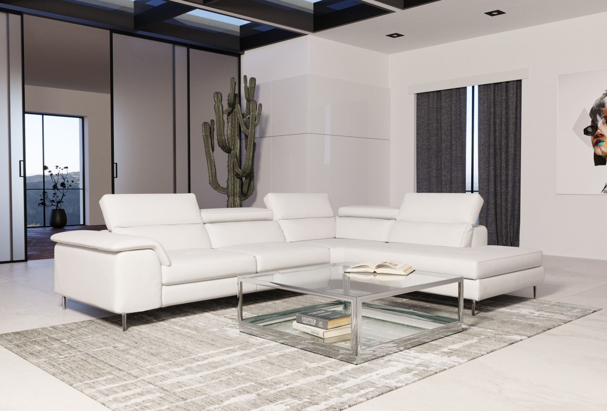 Lamod Italia Viola - Italian Contemporary White Leather Right Facing Sectional Sofa, free white glove delivery offered in la, ventura and orange counties in California
