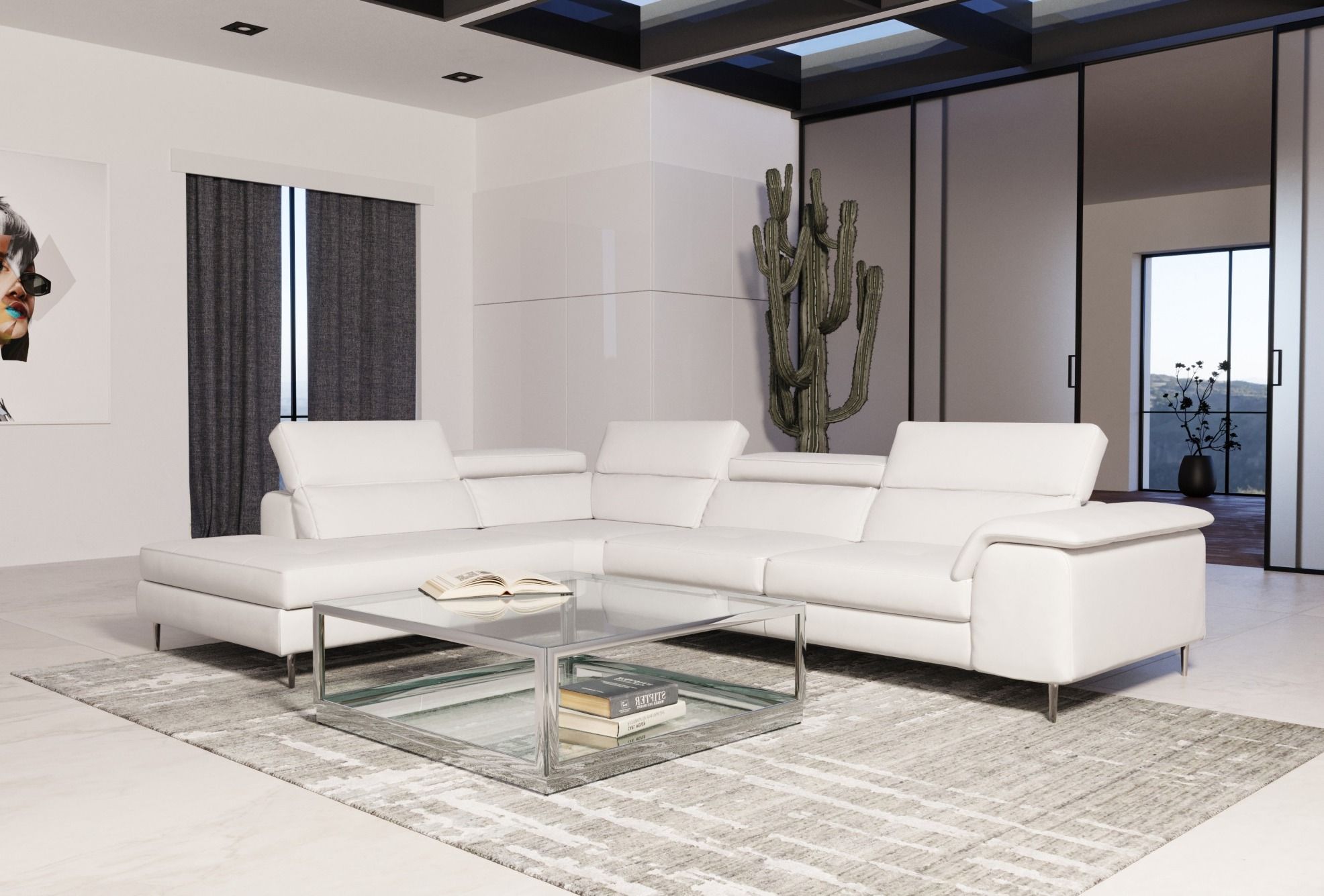 Lamod Italia Viola - Italian Contemporary White Leather Left Facing Sectional Sofa, free delivery inside your home offered in LA, Orange and Ventura counties