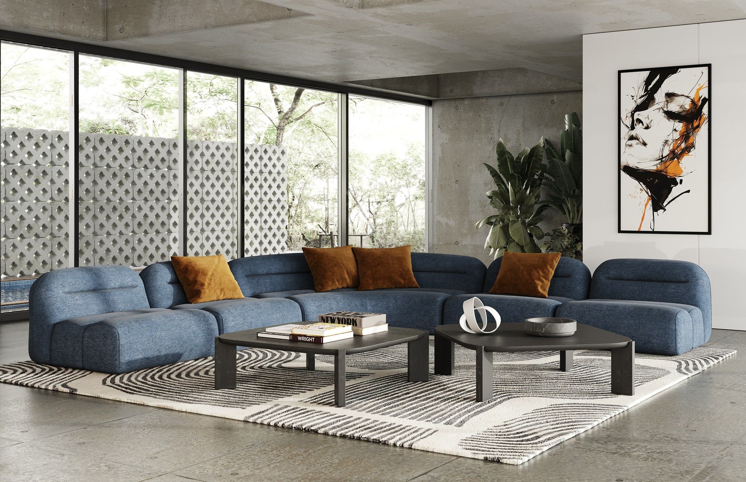Divani Casa Forman - Modern Blue Fabric Modular Sectional Sofa-5-Piece Sectional – Additional View
