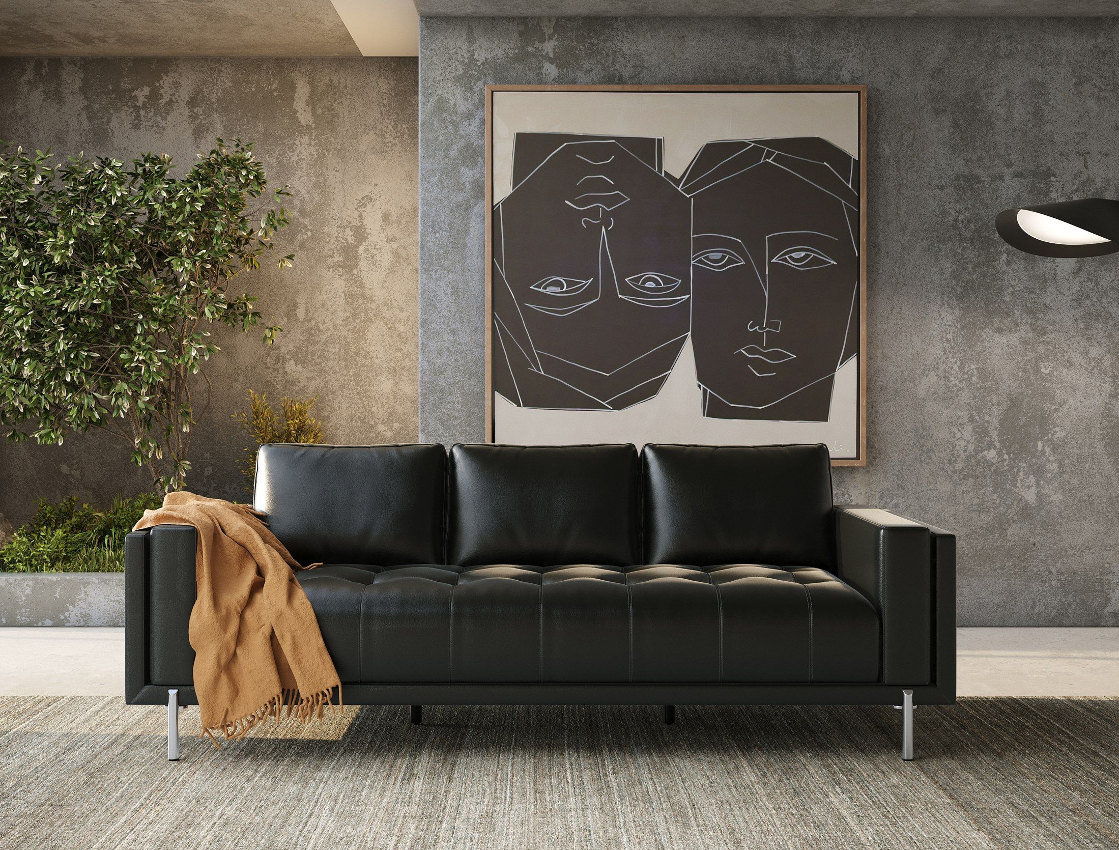 Divani Casa Schmidt - Modern Black Leather Sofa