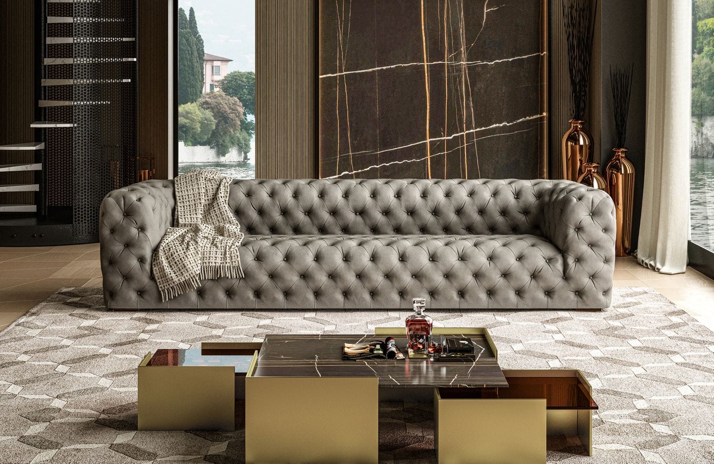Lamod Italia Ellington - Italian Grey Leather 4-Seater Sofa