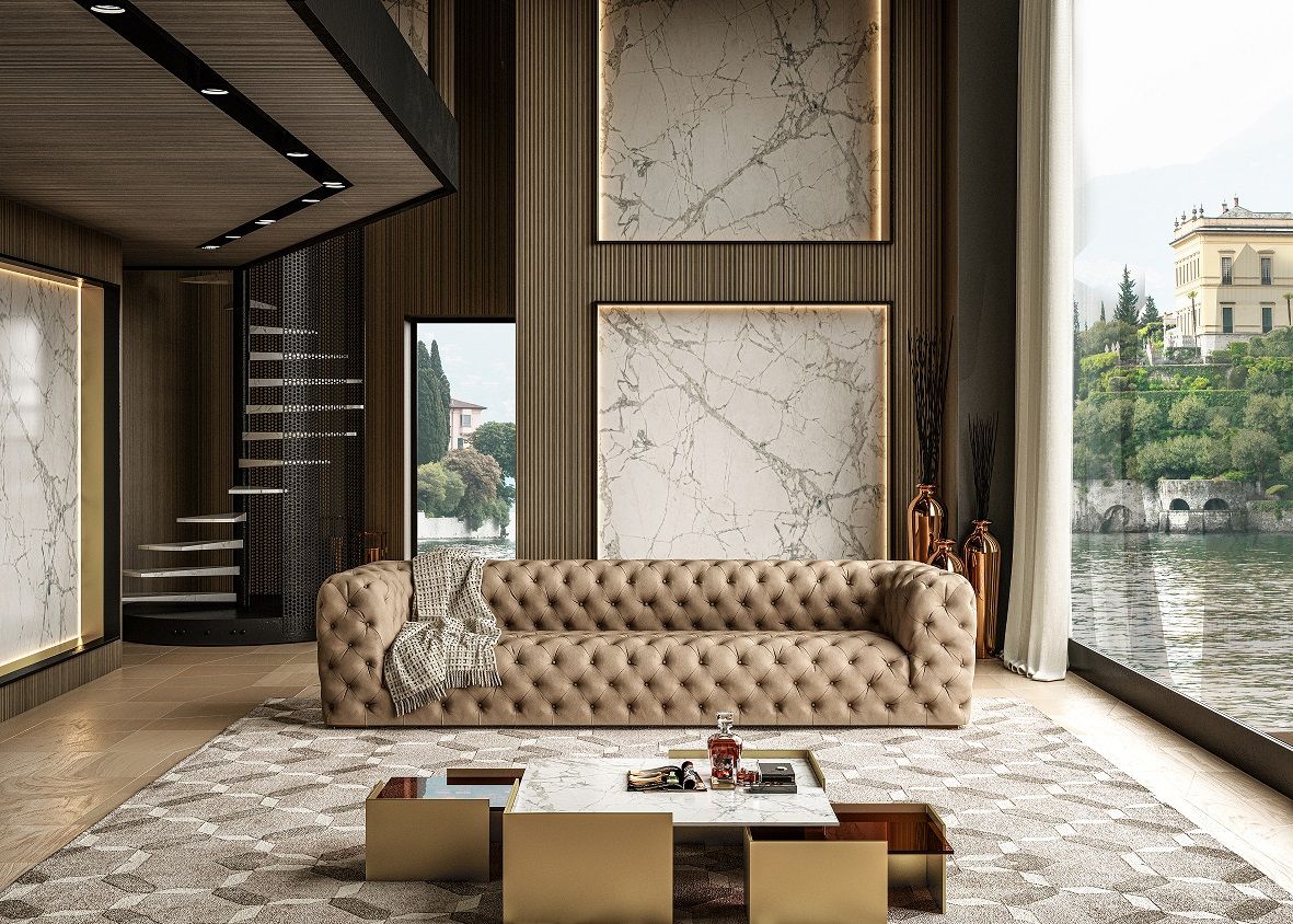 Lamod Italia Ellington- Italian Beige Nubuck Leather 4-Seater Sofa - FREE white glove delivery in LA, Orange and Ventura Counties