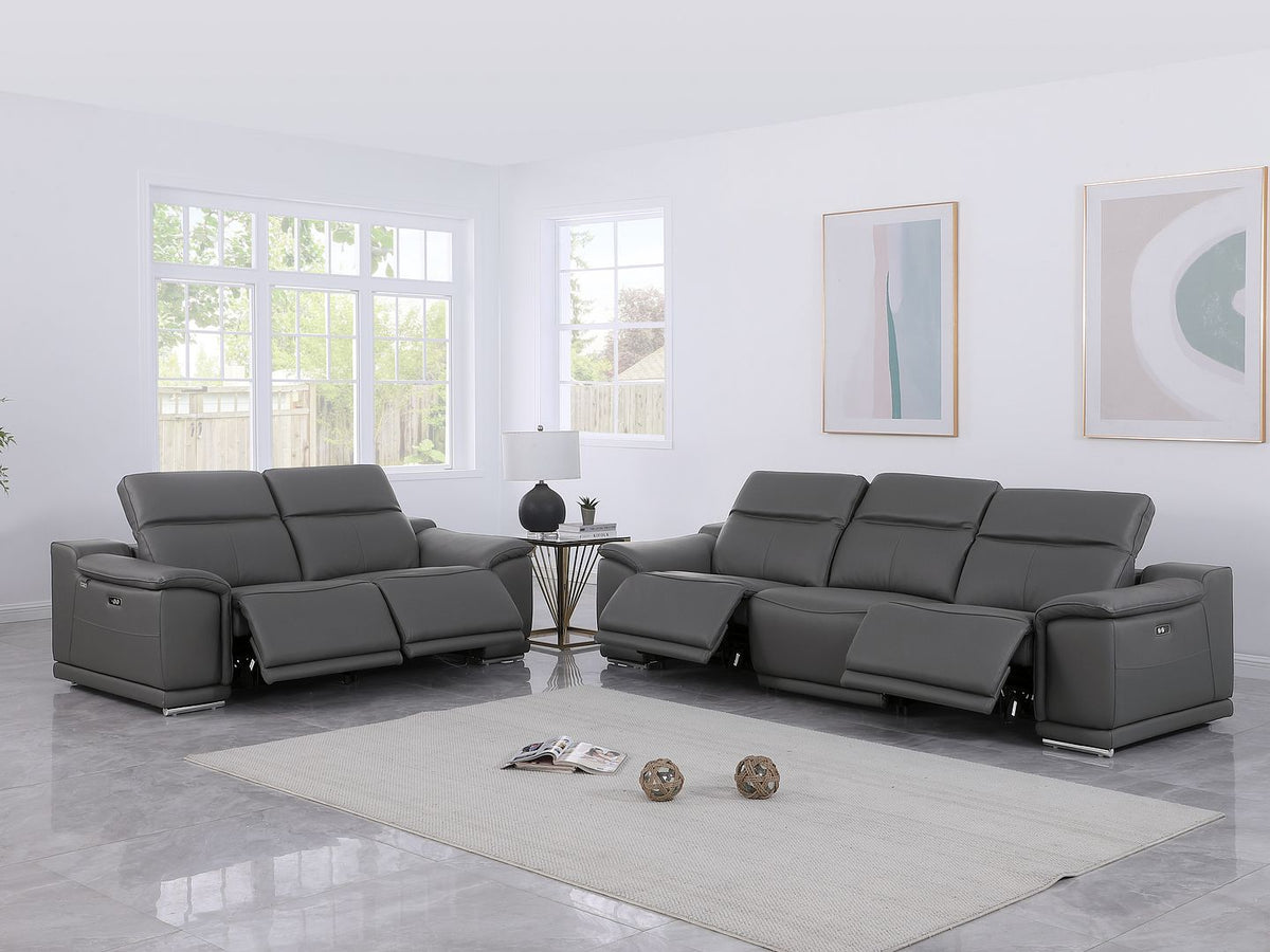 9762 Divanitalia 5-Piece Modular Power Reclining Sofa and Loveseat Set with 5 Power Recliners in Top Grain Italian Leather - Dark Grey - SKU 9762-DK-GREY-5.4-HT-2PC - view 2