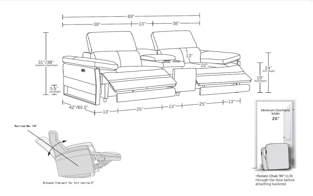1246 Divanitalia Top Grain Italian Leather Console Loveseat with Power Headrest - Camel - SKU 1246-CAMEL-3.2-HT - view 15