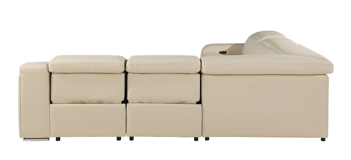1116 Divanitalia 5-Piece L-Shaped Sectional Sofa in Top Grain Italian Leather with 3 Power Recliners & Power Headrests - Beige - SKU 1116-BEIGE-5PC-3PWR-SECTIONAL- GROUP - view 6