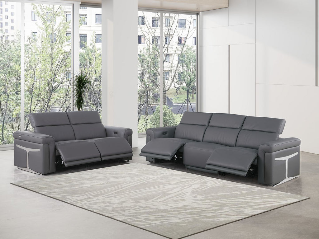 1126 Divanitalia 5-Piece Modular Power Reclining Sofa and Loveseat Set in Top Grain Italian Leather with 4 Power Recliners & Power Headrests - Dark Grey - SKU 1126-DK_GREY-5.4-HT-2PC - view 2