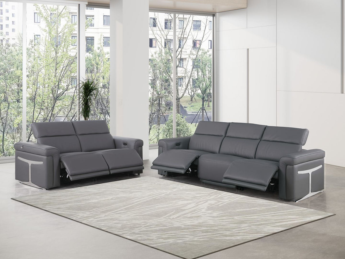 1126 Divanitalia 5-Piece Modular Power Reclining Sofa and Loveseat Set in Top Grain Italian Leather with 4 Power Recliners & Power Headrests - Dark Grey - SKU 1126-DK_GREY-5.4-HT-2PC - view 2