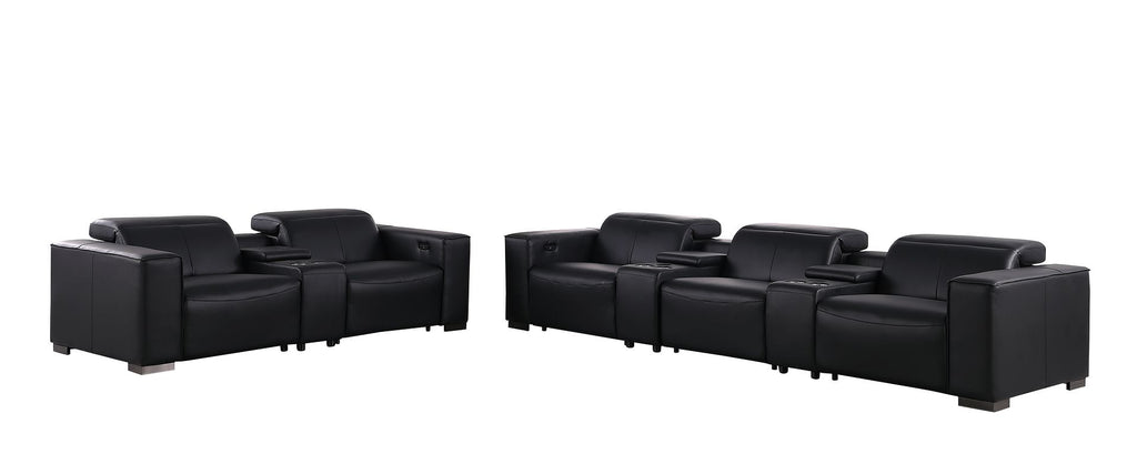 1208 Modular Leather Sofa & Loveseat with 6 Recliners and Power Headrests - Black - SKU 1208-BLACK-8.5-HT - view 4