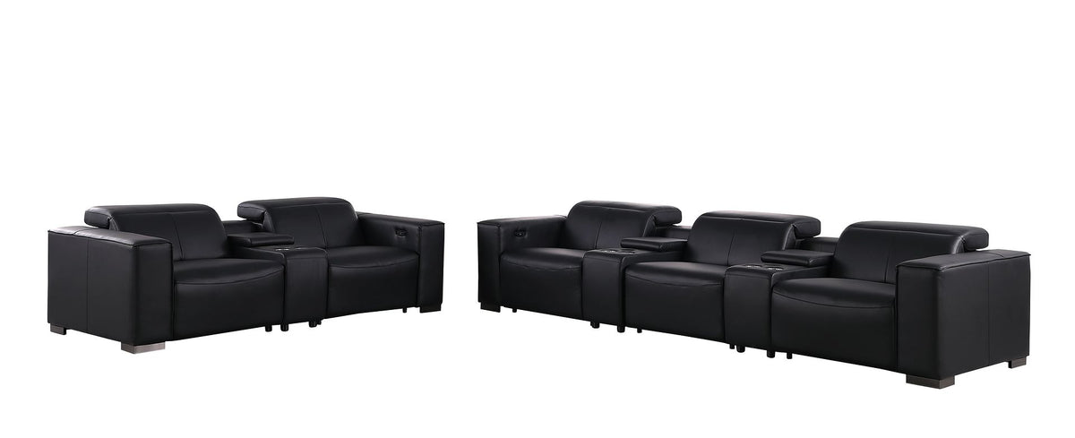 1208 Modular Leather Sofa & Loveseat with 6 Recliners and Power Headrests - Black - SKU 1208-BLACK-8.5-HT - view 4