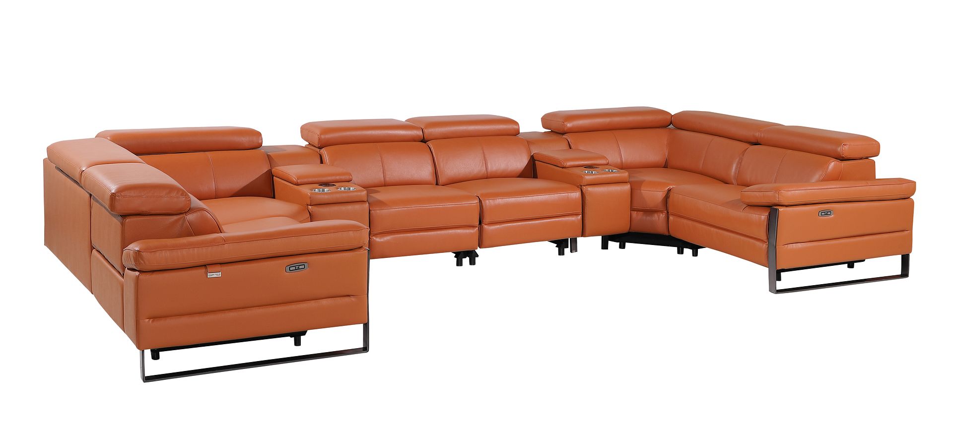 1246 Divanitalia 8-Piece U-Shaped Modular Power Reclining Sectional Sofa with 4 Power Recliners and Power Headrests - Top Grain Italian Leather