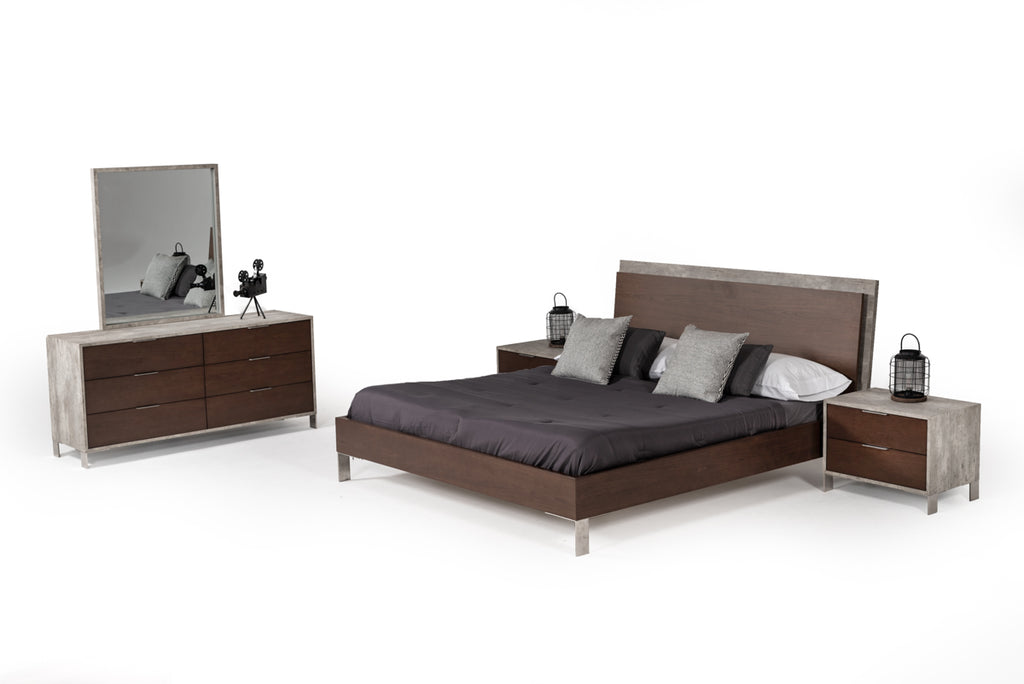 Eastern King Conner Modern Dark Walnut & Concrete Bed