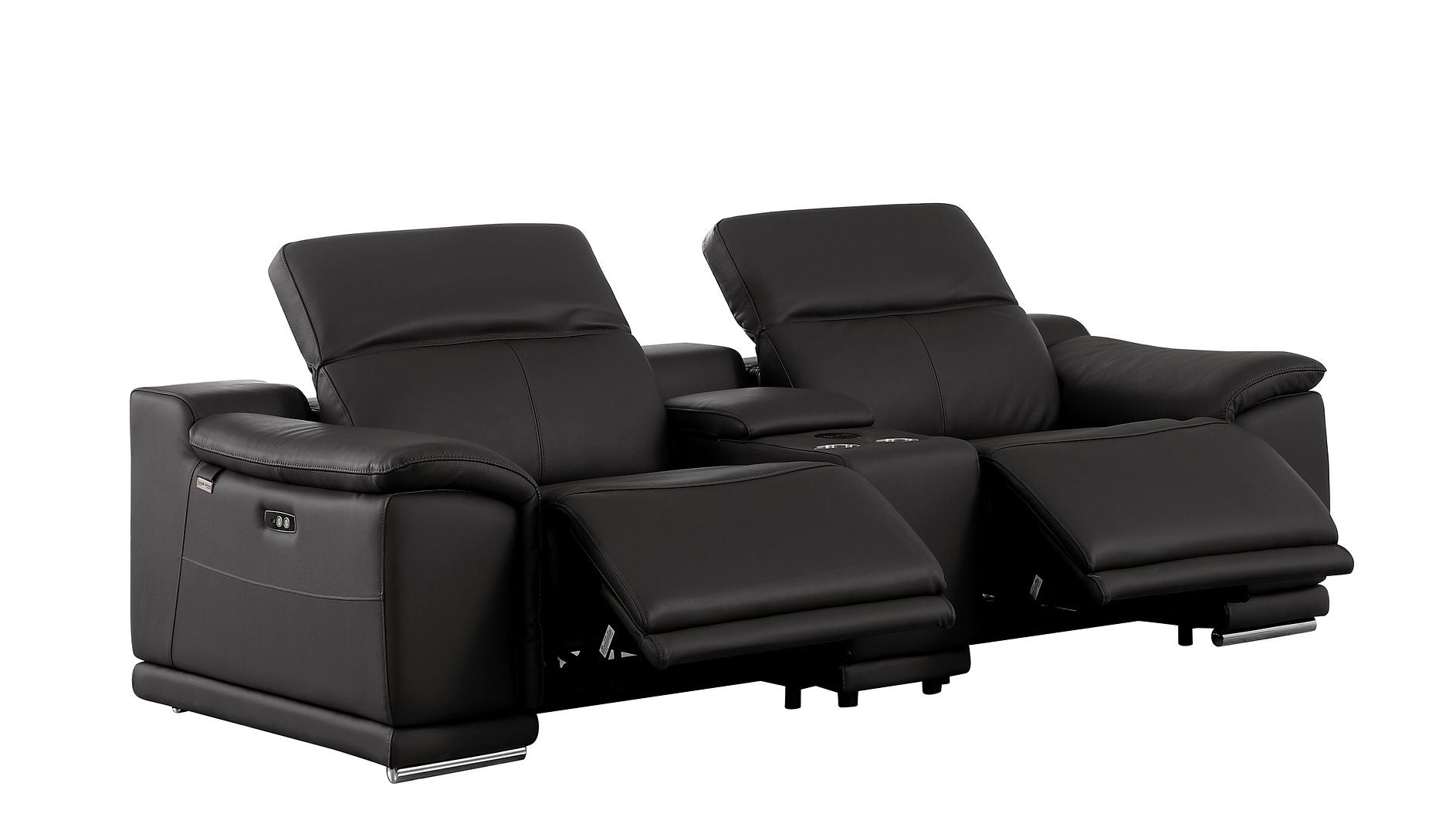 9762 Divanitalia 3-Piece Modular Power Reclining Console Loveseat with 2 Power Recliners in Top Grain Italian Leather