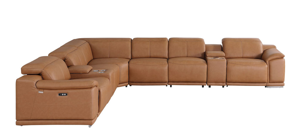 9762 Divanitalia 8-Piece L-Shaped Top Grain Italian Leather Sectional Sofa with 3 Power Recliners