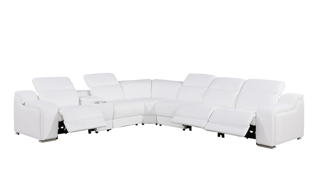 1116 Divanitalia 7-Piece L-Shaped Sectional Sofa in Top Grain Italian Leather with 3 Power Recliners & Power Headrests - White - SKU 1116-WHITE-7PC-3PWR-SECTIONAL- GROUP - view 3