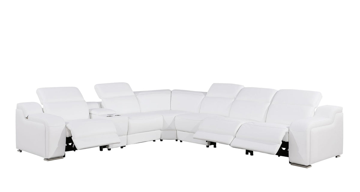 1116 Divanitalia 7-Piece L-Shaped Sectional Sofa in Top Grain Italian Leather with 3 Power Recliners & Power Headrests - White - SKU 1116-WHITE-7PC-3PWR-SECTIONAL- GROUP - view 3