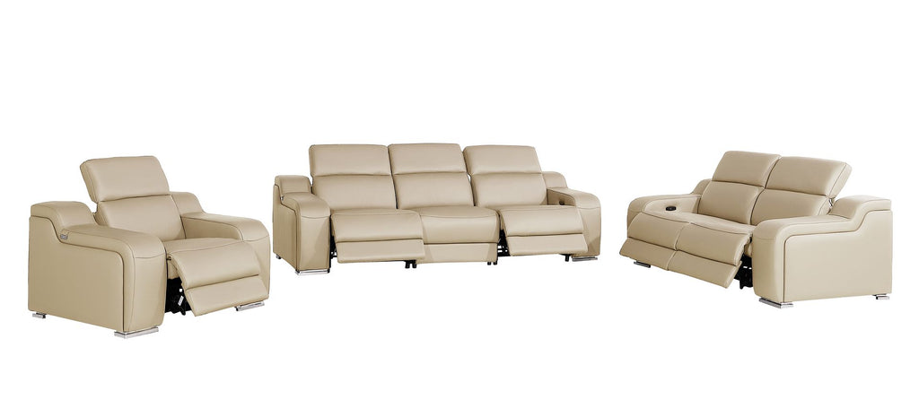 1116 Divanitalia 6-Piece Modular Power Reclining Sofa, Loveseat & Chair Set in Top Grain Italian Leather with 5 Power Recliners & Power Headrests - Beige - SKU 1116-BEIGE-6.5-HT-3PC - view 4
