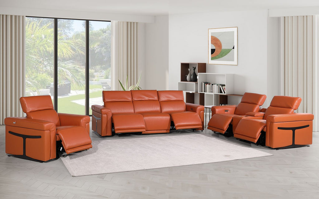1126 Divanitalia 7-Piece Modular Power Reclining Sofa, Loveseat & Chair Set in Top Grain Italian Leather with 5 Power Recliners & Power Headrests - Camel - SKU 1126-CAMEL-7.5-HT-3PC - view 2