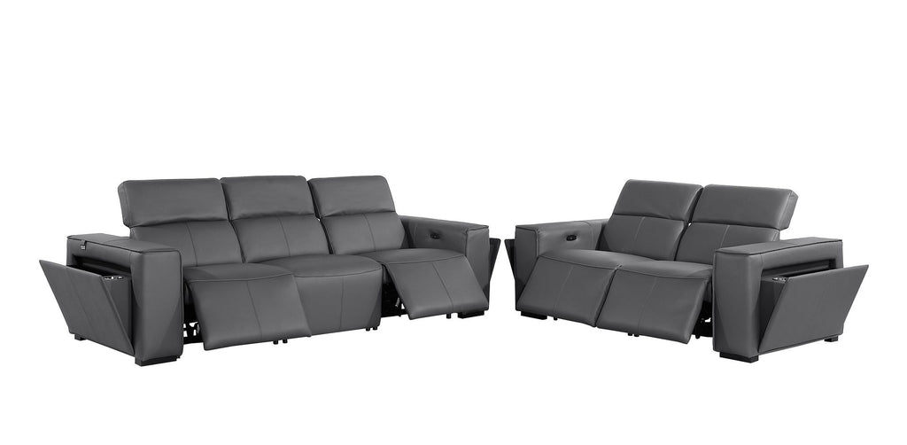 1224 Divanitalia 5-Piece Modular Power Reclining Sofa and Loveseat Set in Top Grain Italian Leather with 4 Power Recliners & Power Headrests - Dark Grey - SKU 1224-DK-GREY-5.4-HT-2PC - view 4