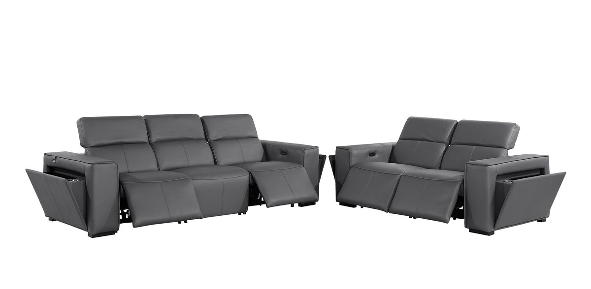1224 Divanitalia 5-Piece Modular Power Reclining Sofa and Loveseat Set in Top Grain Italian Leather with 4 Power Recliners & Power Headrests - Dark Grey - SKU 1224-DK-GREY-5.4-HT-2PC - view 4