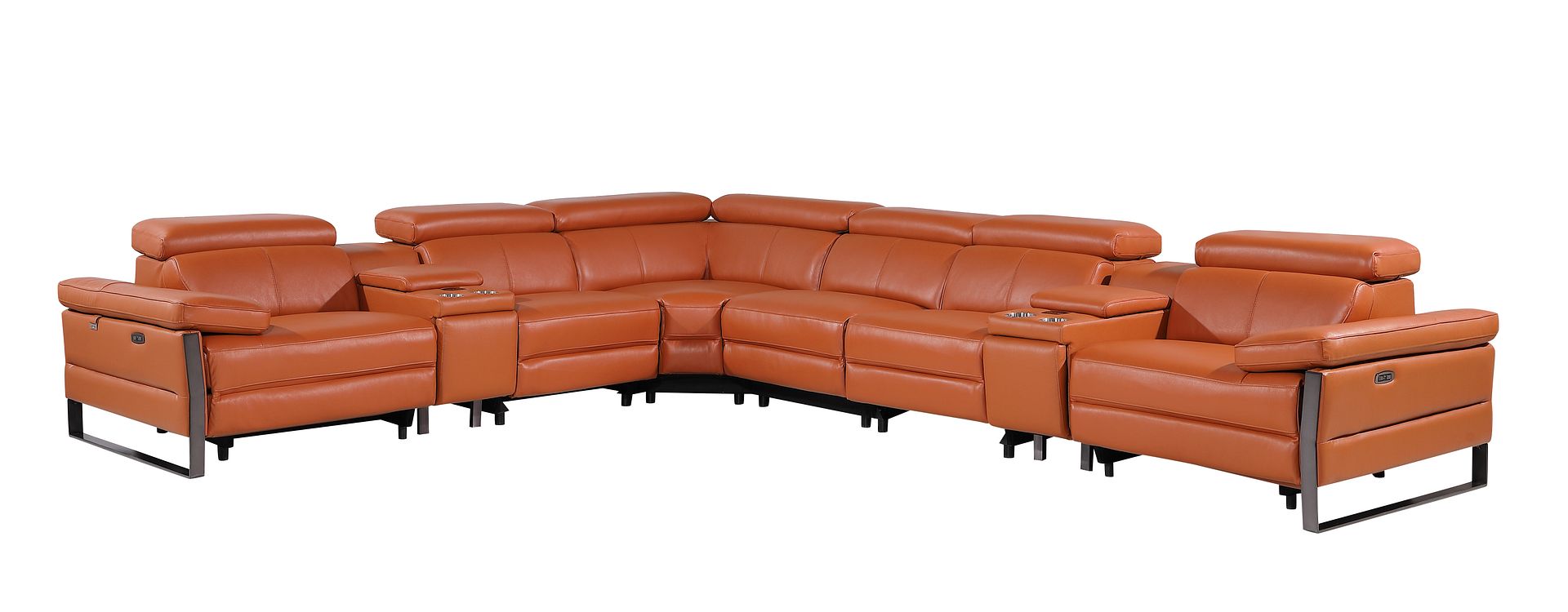 1246 Divanitalia 8-Piece L-Shaped Modular Power Reclining Sectional Sofa with 3 Power Recliners and Power Headrests - Top Grain Italian Leather