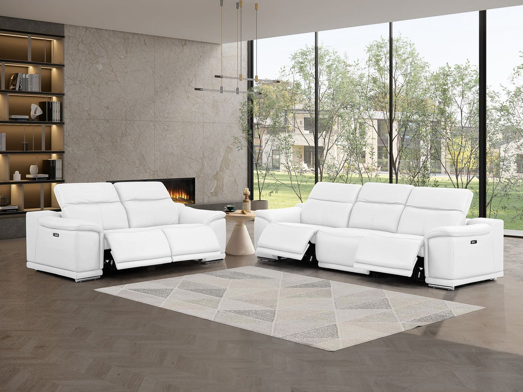 2679 Genuine Leather Reclining Set - Sofa and Loveseat with 4 Power Recliners - White - SKU 2679-WHITE-5.4-HT-2PC - view 2