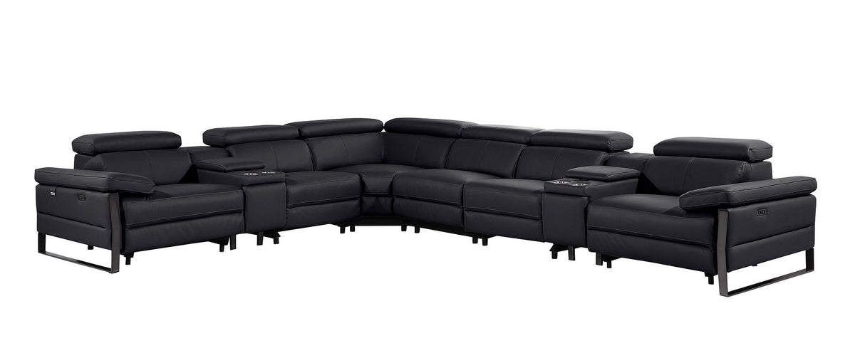 1246 Divanitalia 8-Piece L-Shaped Modular Power Reclining Sectional Sofa with 3 Power Recliners and Power Headrests - Top Grain Italian Leather - Black - SKU 1246-BLACK-8PC-3PWR-SECTIONAL - view 3