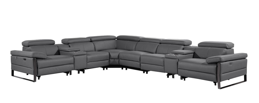 1246 Divanitalia 8-Piece L-Shaped Modular Power Reclining Sectional Sofa with 4 Power Recliners and Power Headrests - Top Grain Italian Leather