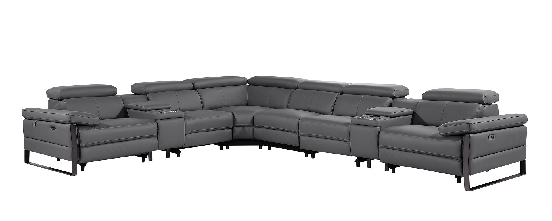1246 Divanitalia 8-Piece L-Shaped Modular Power Reclining Sectional Sofa with 4 Power Recliners and Power Headrests - Top Grain Italian Leather
