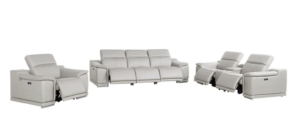 9762 Divanitalia 7-Piece Modular Power Reclining Sofa, Loveseat and Chair Set with 6 Power Recliners in Top Grain Italian Leather - Light Grey - SKU 9762-LT-GREY-7.6-HT-3PC - view 4