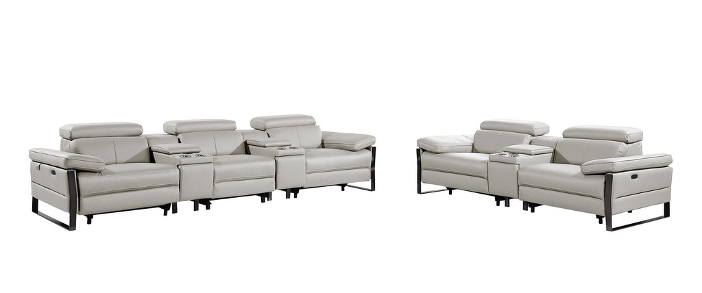 1246 Divanitalia Modular Power Reclining Dual Console Sofa and Console Loveseat Set with Power Headrests - Top Grain Italian Leather - Light Grey - SKU 1246-LT-GREY-8.5-HT-2PC - view 3