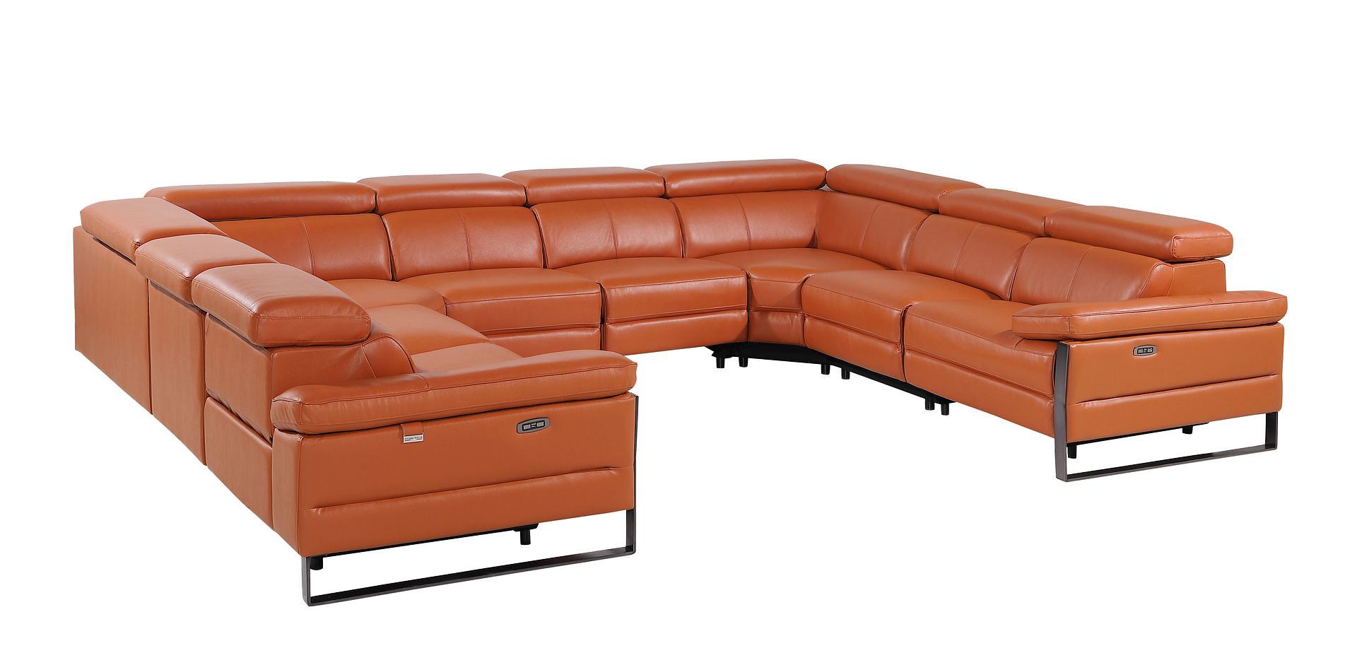 1246 Divanitalia 8-Piece U-Shaped Modular Power Reclining Sectional Sofa with 4 Power Recliners and Power Headrests - Top Grain Italian Leather