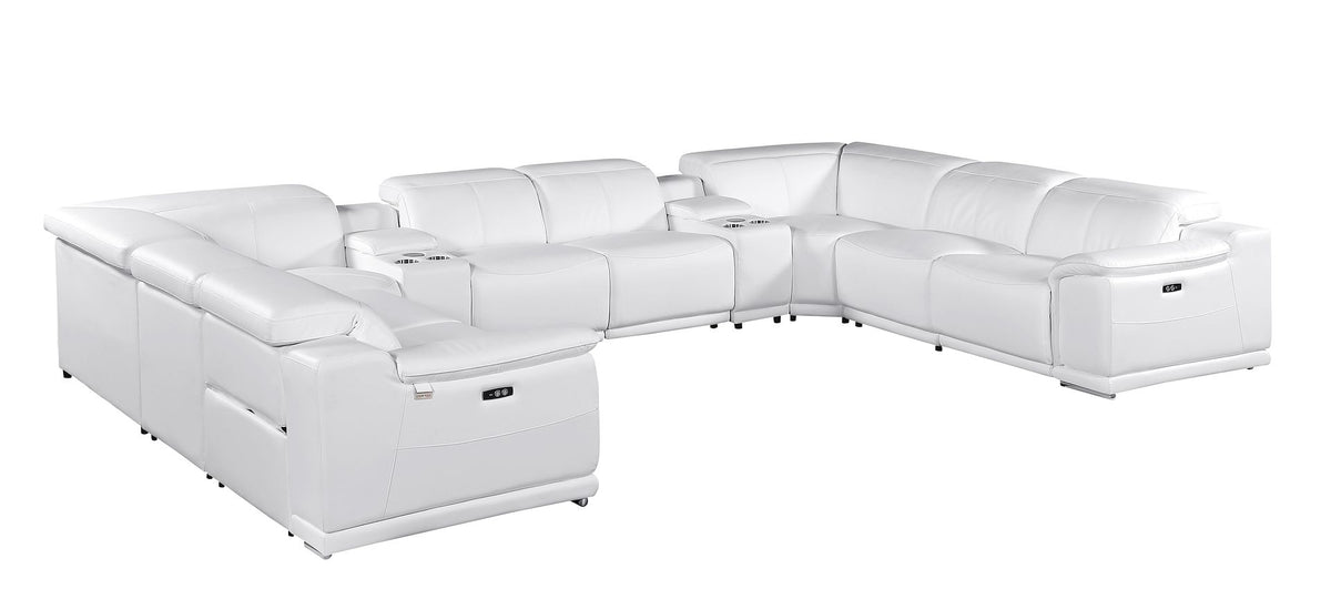 9762 Divanitalia 10-Piece U-Shaped Top Grain Italian Leather Sectional Sofa with 4 Power Recliners - White - SKU 9762-WHITE-10PC-4PWR-U-SECTIONAL-GROUP - view 4