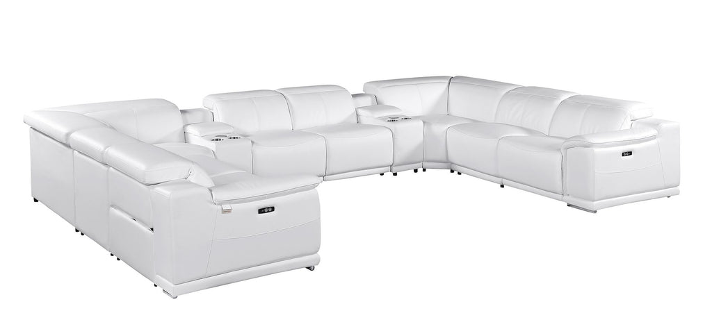 9762 Divanitalia 10-Piece U-Shaped Top Grain Italian Leather Sectional Sofa with 4 Power Recliners