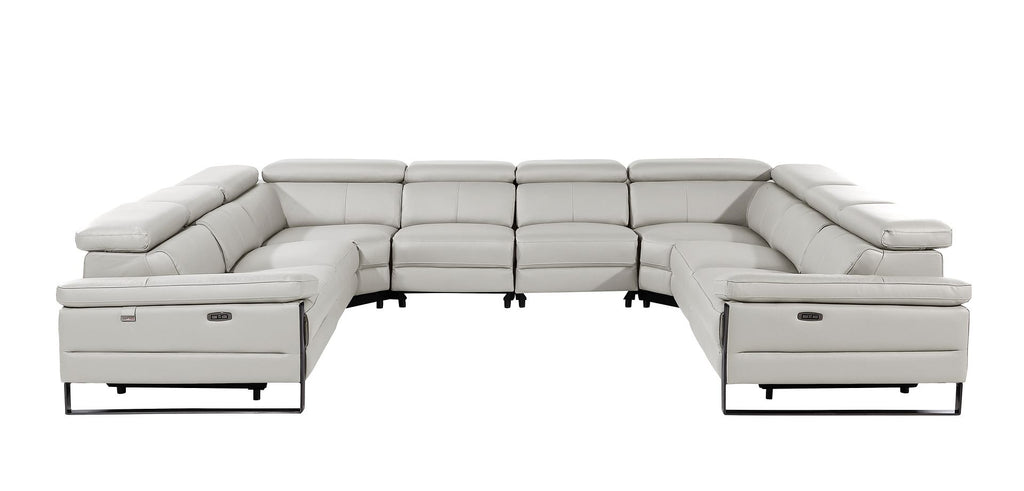 1246 Divanitalia 8-Piece U-Shaped Modular Power Reclining Sectional Sofa with 4 Power Recliners and Power Headrests - Top Grain Italian Leather