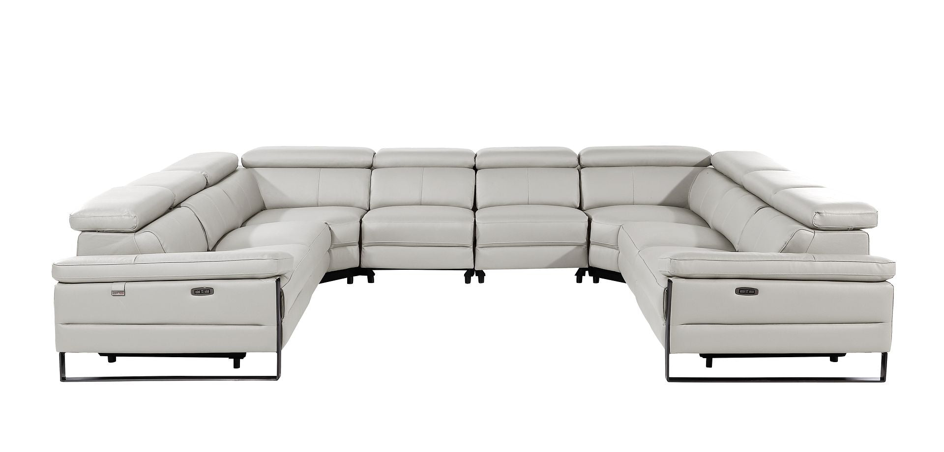 1246 Divanitalia 8-Piece U-Shaped Modular Power Reclining Sectional Sofa with 4 Power Recliners and Power Headrests - Top Grain Italian Leather