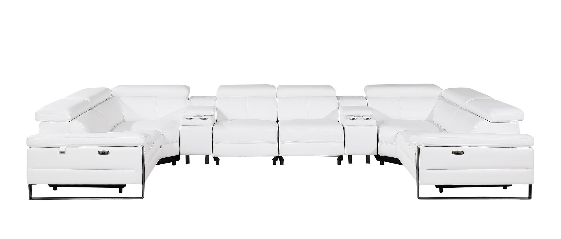 1246 Divanitalia 8-Piece U-Shaped Modular Power Reclining Sectional Sofa with 4 Power Recliners and Power Headrests - Top Grain Italian Leather