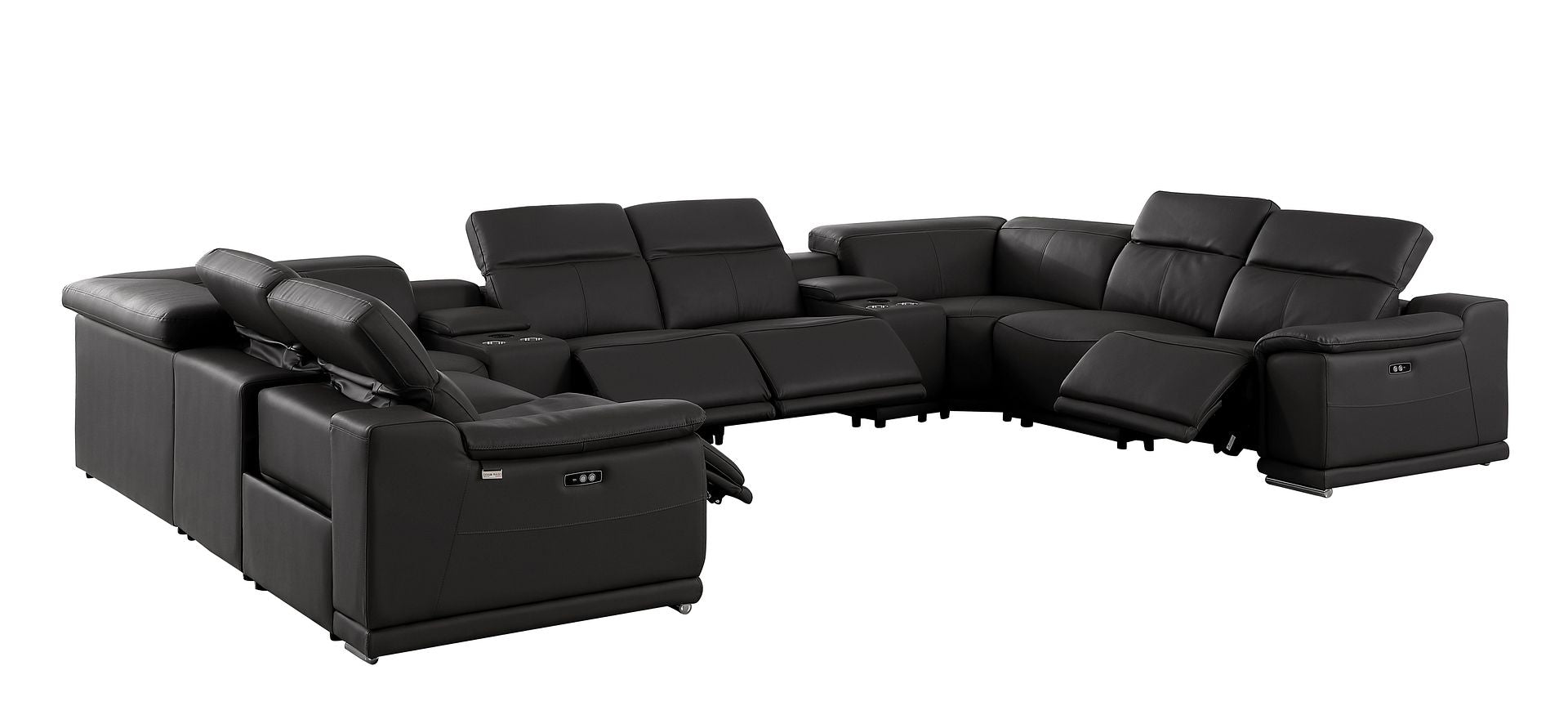 9762 Divanitalia 10-Piece U-Shaped Top Grain Italian Leather Sectional Sofa with 4 Power Recliners