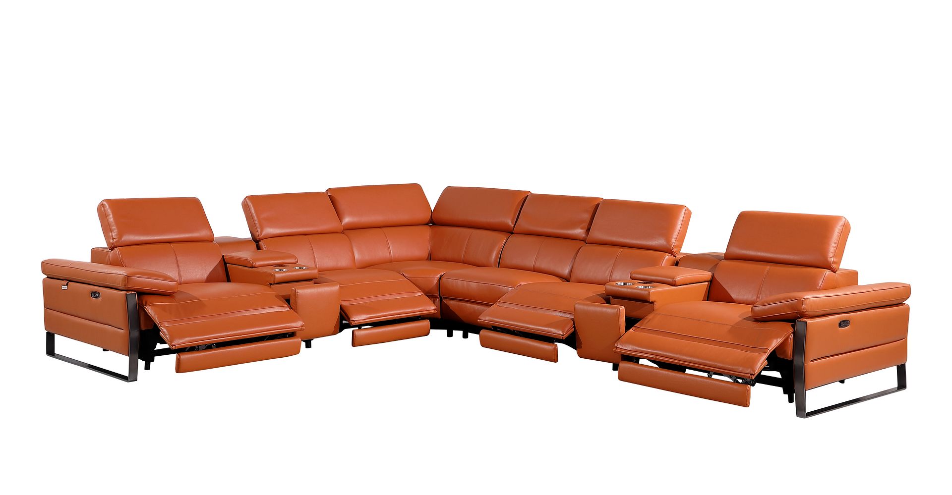 1246 Divanitalia 8-Piece L-Shaped Modular Power Reclining Sectional Sofa with 4 Power Recliners and Power Headrests - Top Grain Italian Leather