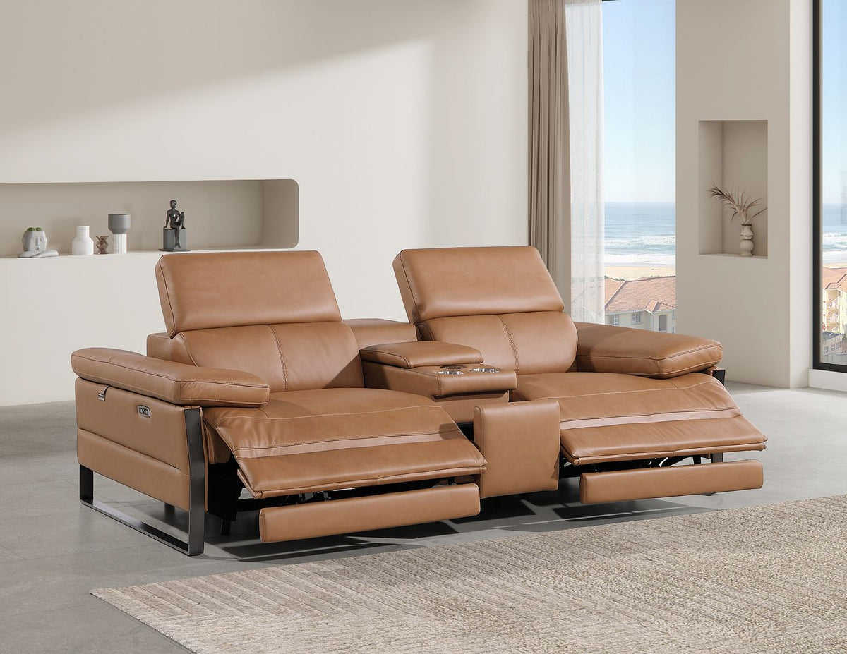 1246 Divanitalia Top Grain Italian Leather Console Loveseat with Power Headrest - Cognac - SKU 1246-COGNAC-3.2-HT - view 2