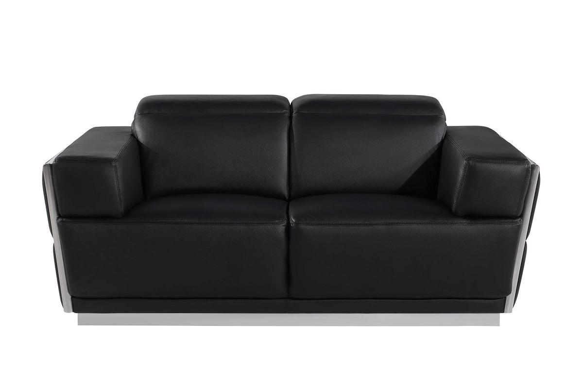 1111 Divanitalia Loveseat with Adjustable Headrest in Top-grain Italian Leather - Black - SKU 1111-BLACK-L