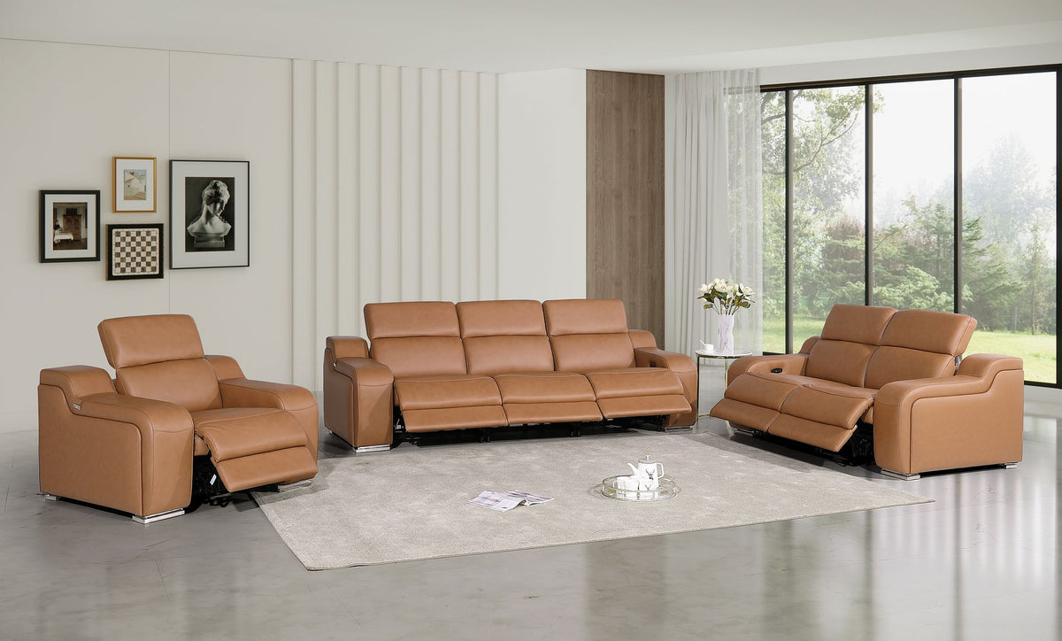 1116 Divanitalia 6-Piece Modular Power Reclining Sofa, Loveseat & Chair Set in Top Grain Italian Leather with 6 Power Recliners & Power Headrests - Cognac - SKU 1116-COGNAC-6.6-HT-3PC - view 2