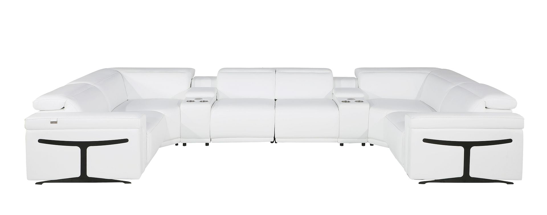 1126 Divanitalia 8-Piece U-Shaped Sectional Sofa in Top Grain Italian Leather with 4 Power Recliners & Power Headrests