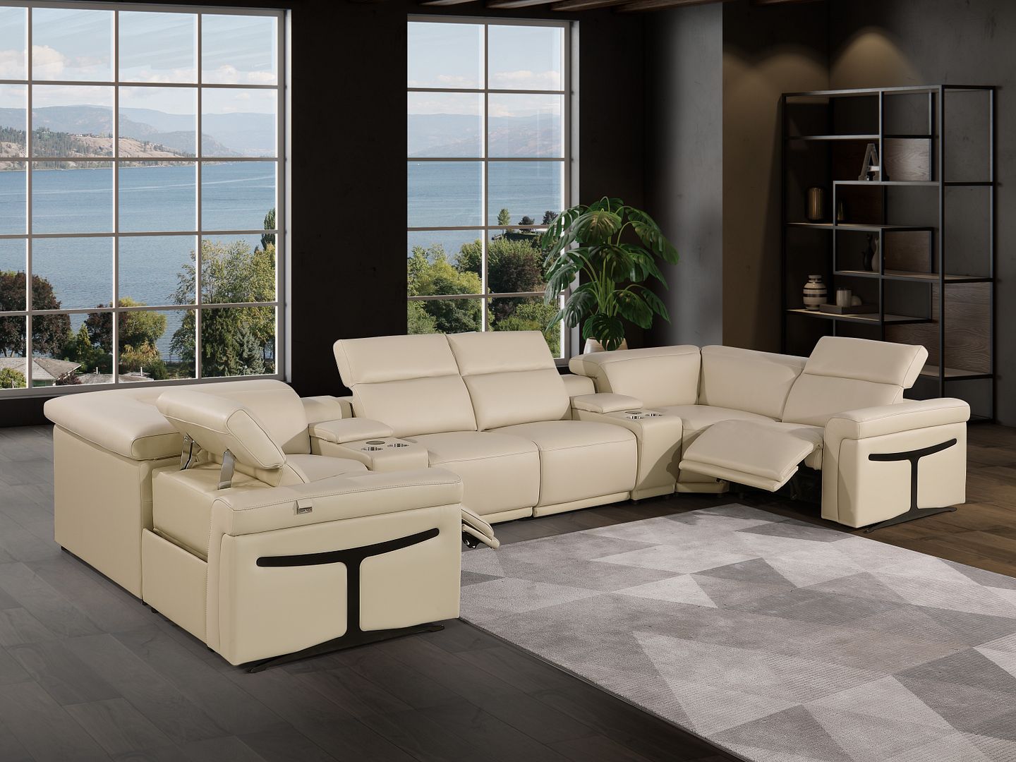 1126 Divanitalia 8-Piece U-Shaped Sectional Sofa in Top Grain Italian Leather with 2 Power Recliners & Power Headrests