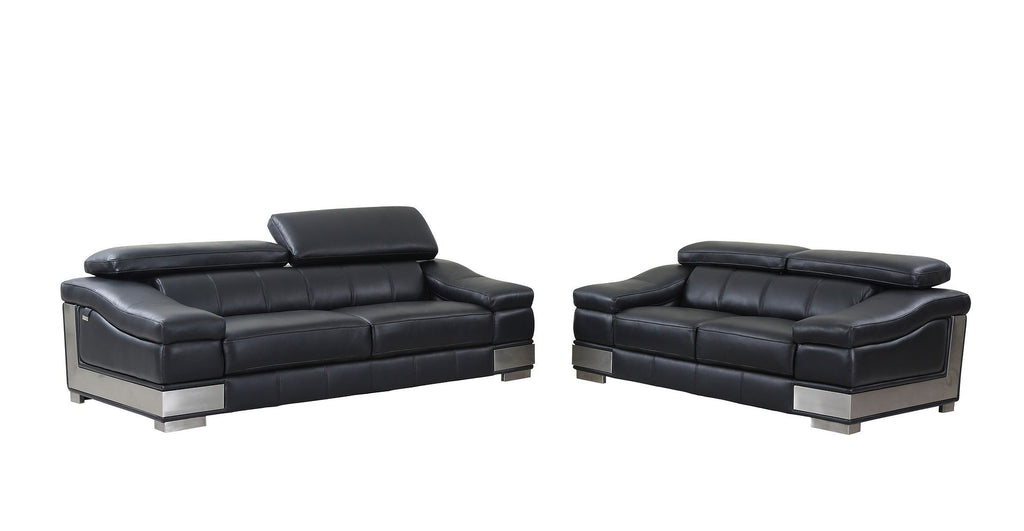 415 Divanitalia 2-Piece Sofa Set with Adjustable Headrest in Top-grain Italian Leather - Black - SKU 415- BLACK 2PC (S/L) - GROUP - view 2