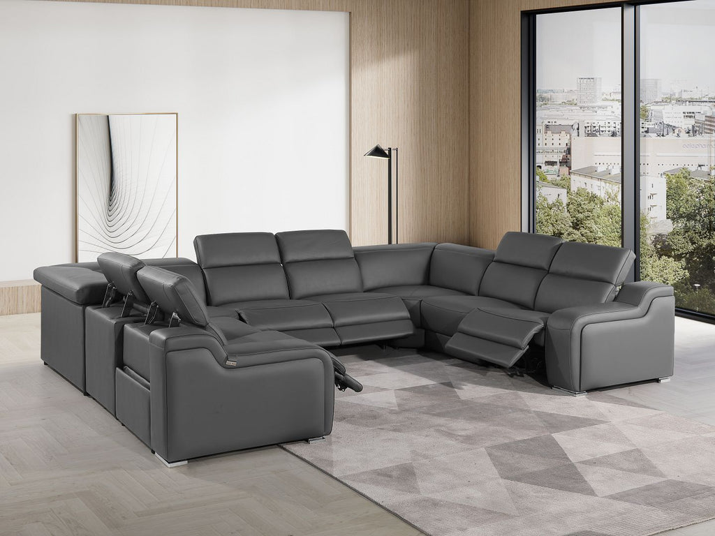 1116 Divanitalia 8-Piece U-Shaped Sectional Sofa in Top Grain Italian Leather with 4 Power Recliners & Power Headrests - Dark Grey - SKU 1116-DK_GREY-8PC-4PWR-U-NC-SECT-GROUP - view 2